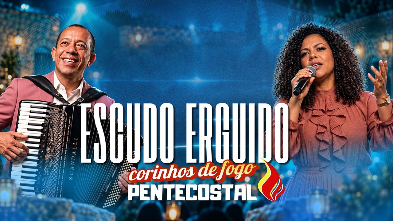 Sheila Pentecostal e Elias Santos na capa de Escudo Erguido, corinho de fogo de proteção espiritual