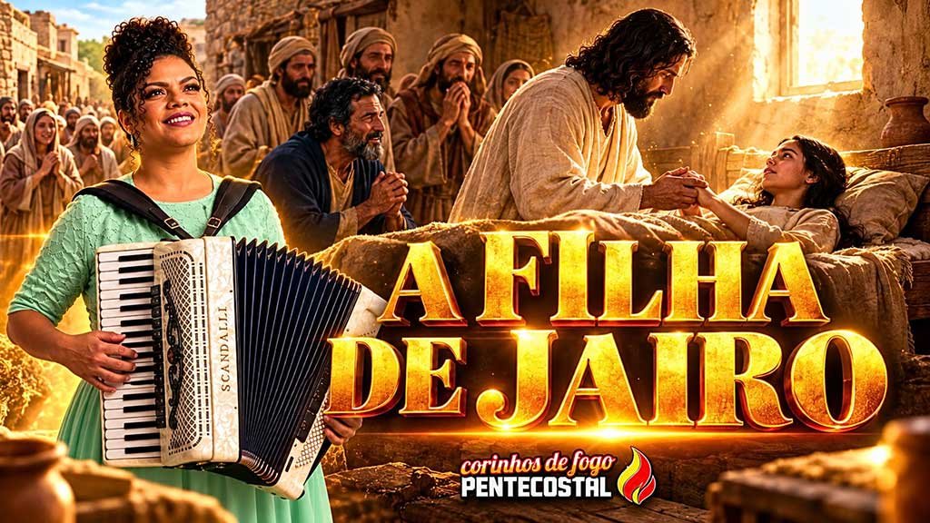 Jesus ao lado da filha de Jairo no Corinho de Fogo Menina Levante